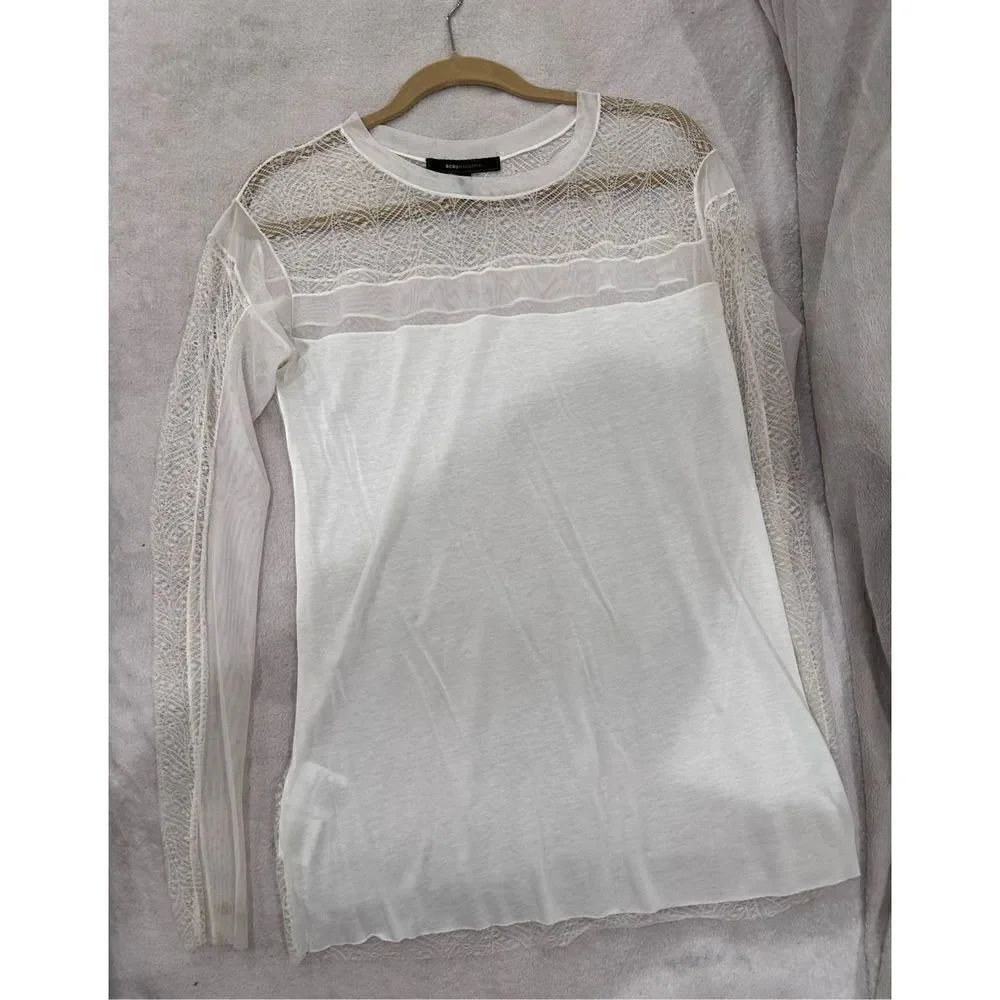 BCBG MAXAZRIA long sleeve tee with lace white size M